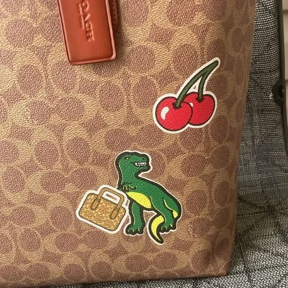 Coach City Tote Bag Purse In Signature Canvas With Sticker Print Rexy - Picture 5 of 10